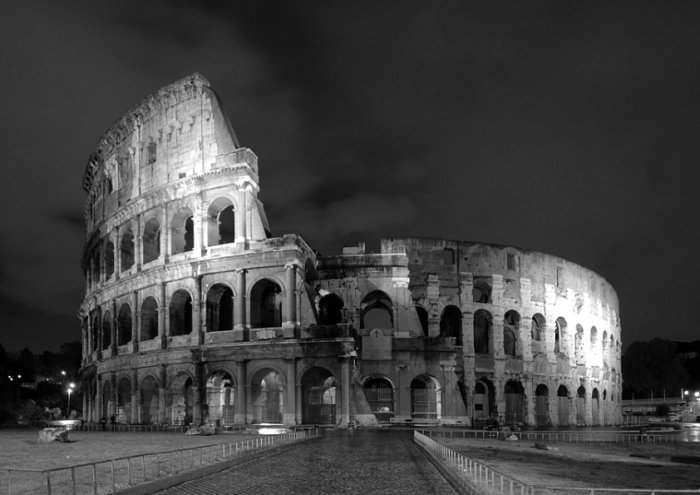 Colloseum Rome Night Black And White Ancient Italy 